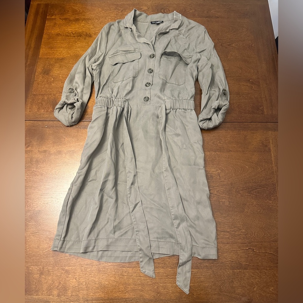 Fashion Nova Olive Button-Up Trench Dress